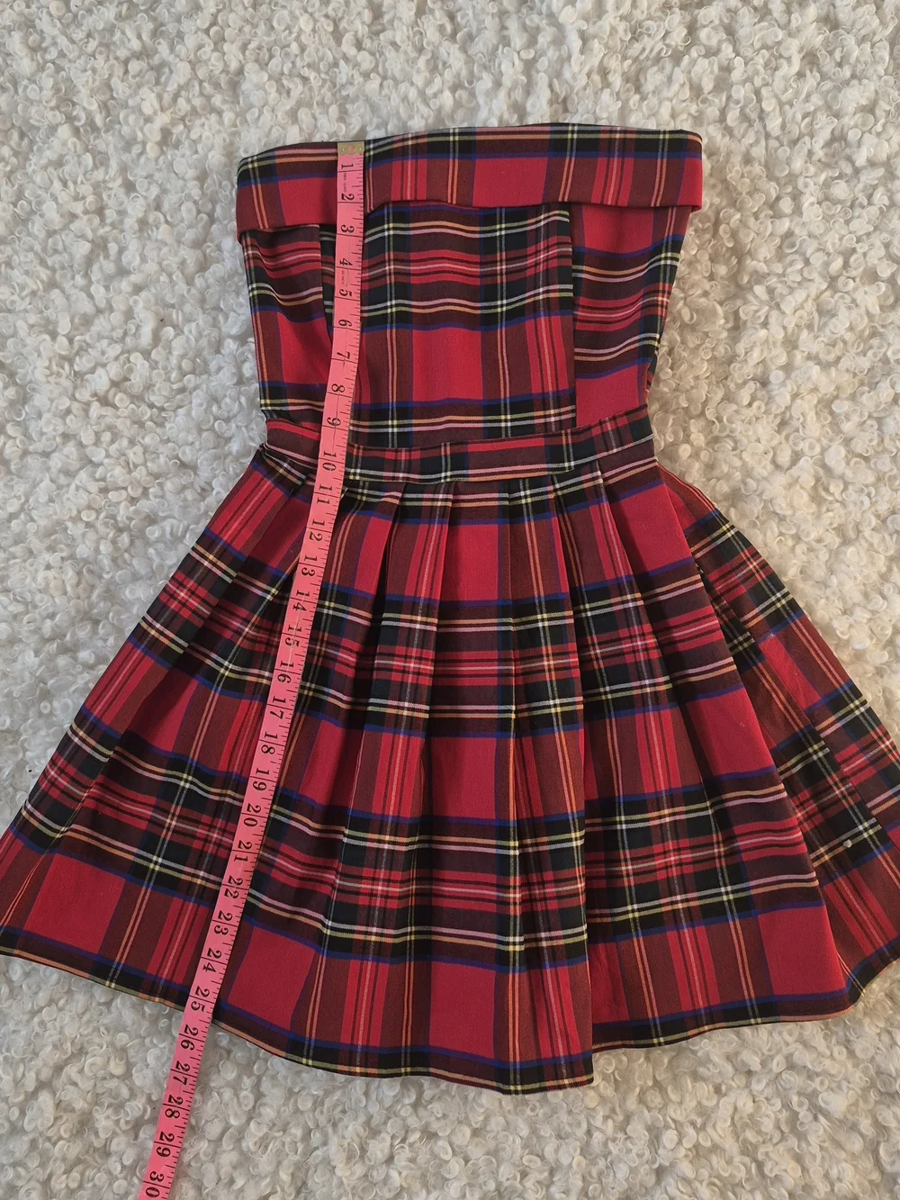 ​Red Plaid Strapless Mini Dress Pleated Tartan Dark Academia Coquette Party XS - Picture 7 of 10